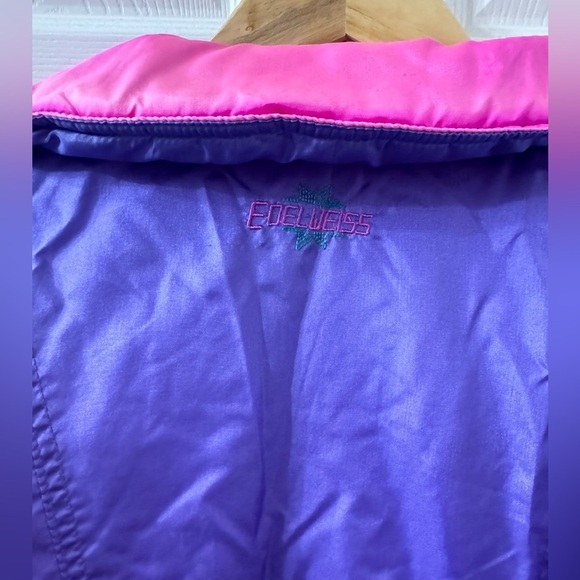 VINTAGE 80s Rare EDELWEISS Retro Puffer Ski Snow Jacket - Purple & Pink Medium - Picture 12 of 14
